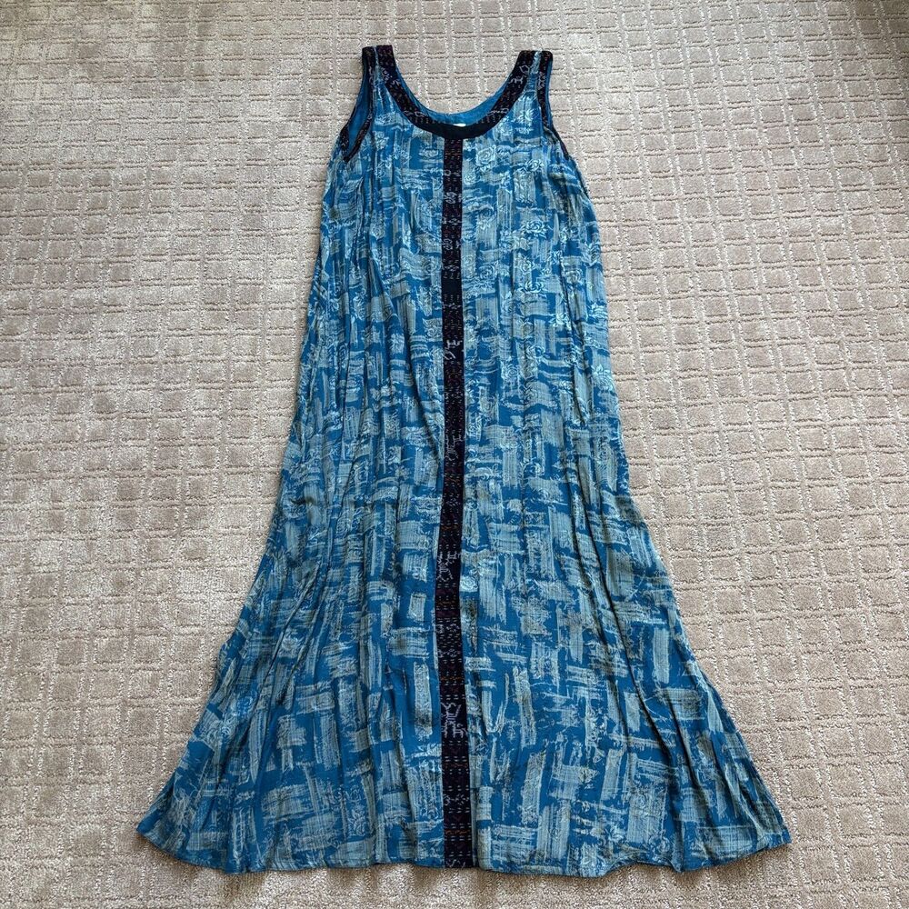 Kusnadi New York VTG Maxi Dress Womens M-L Blue Art To Wear Boho Artsy Lagenlook